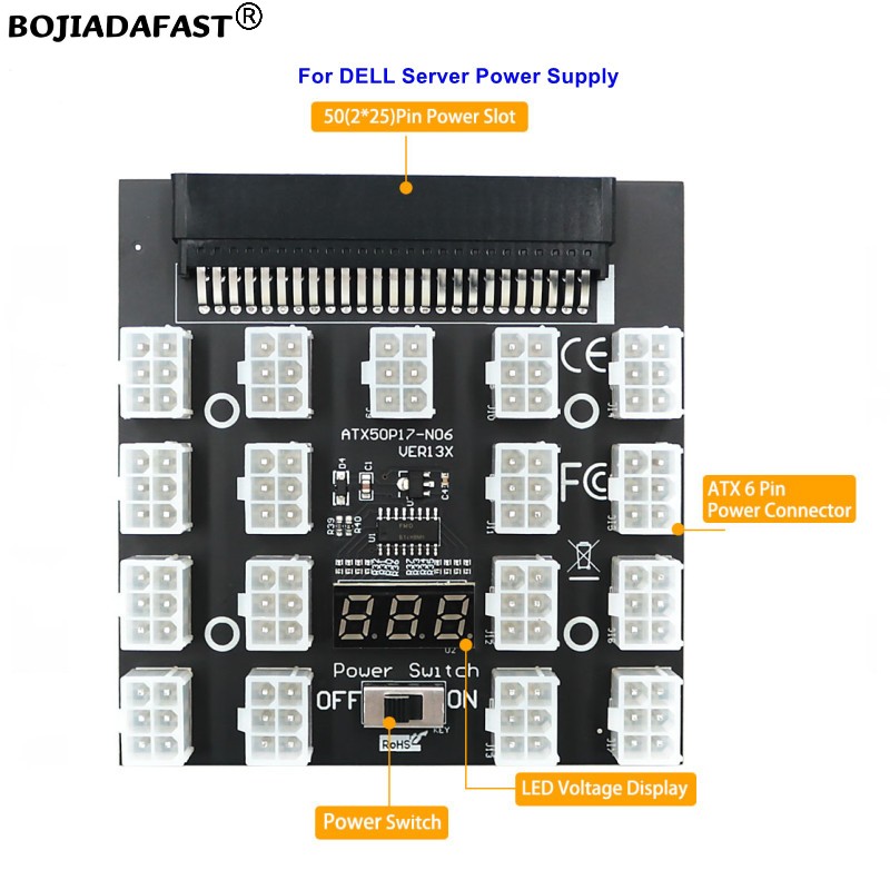 2400W Server Psu Breakout Board - 17 Ports PCIe 6-Pin-Stecker Server-Netzteil-Breakout-Board-Adapter für