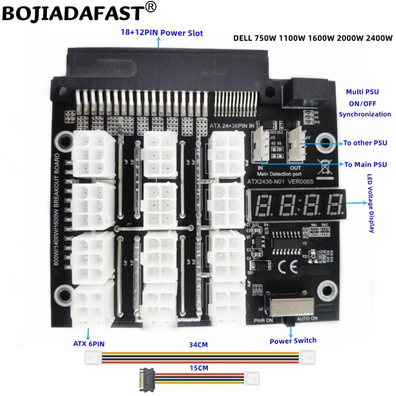 2400W Server Psu Breakout Board - 12 * PCI-E 6-Pin-Anschluss-Breakout-Board zur Synchronisierung
